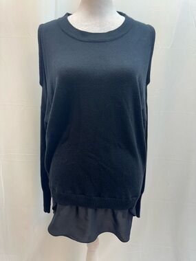 Aqua Black Crew Neck Cold Shoulder Sweater S